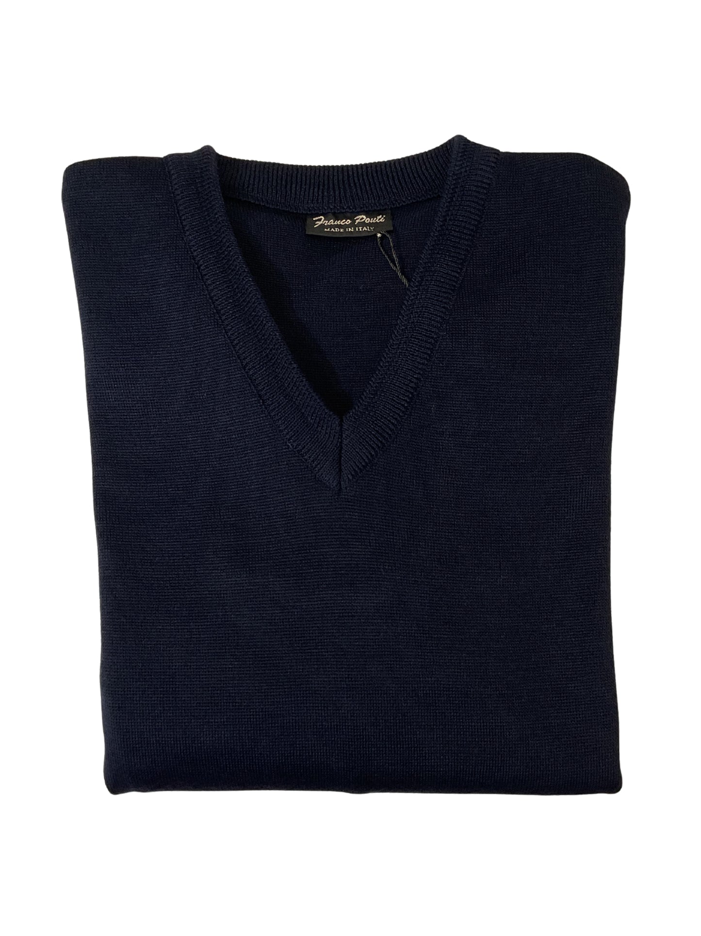 NAVY V NECK WOOL BLEND JUMPER