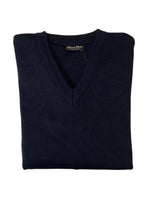 NAVY V NECK WOOL BLEND JUMPER
