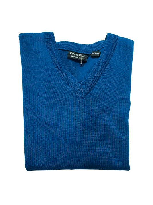 COBALT V NECK WOOL BLEND JUMPER