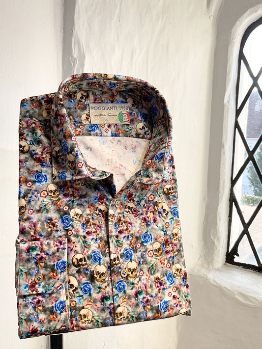 FLOWERS AND SKULLS NEEDLECORD SUPERSOFT LONG SLEEVE SHIRT