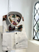 JOKER PRINT WHITE TUXEDO LONG SLEEVE SHIRT