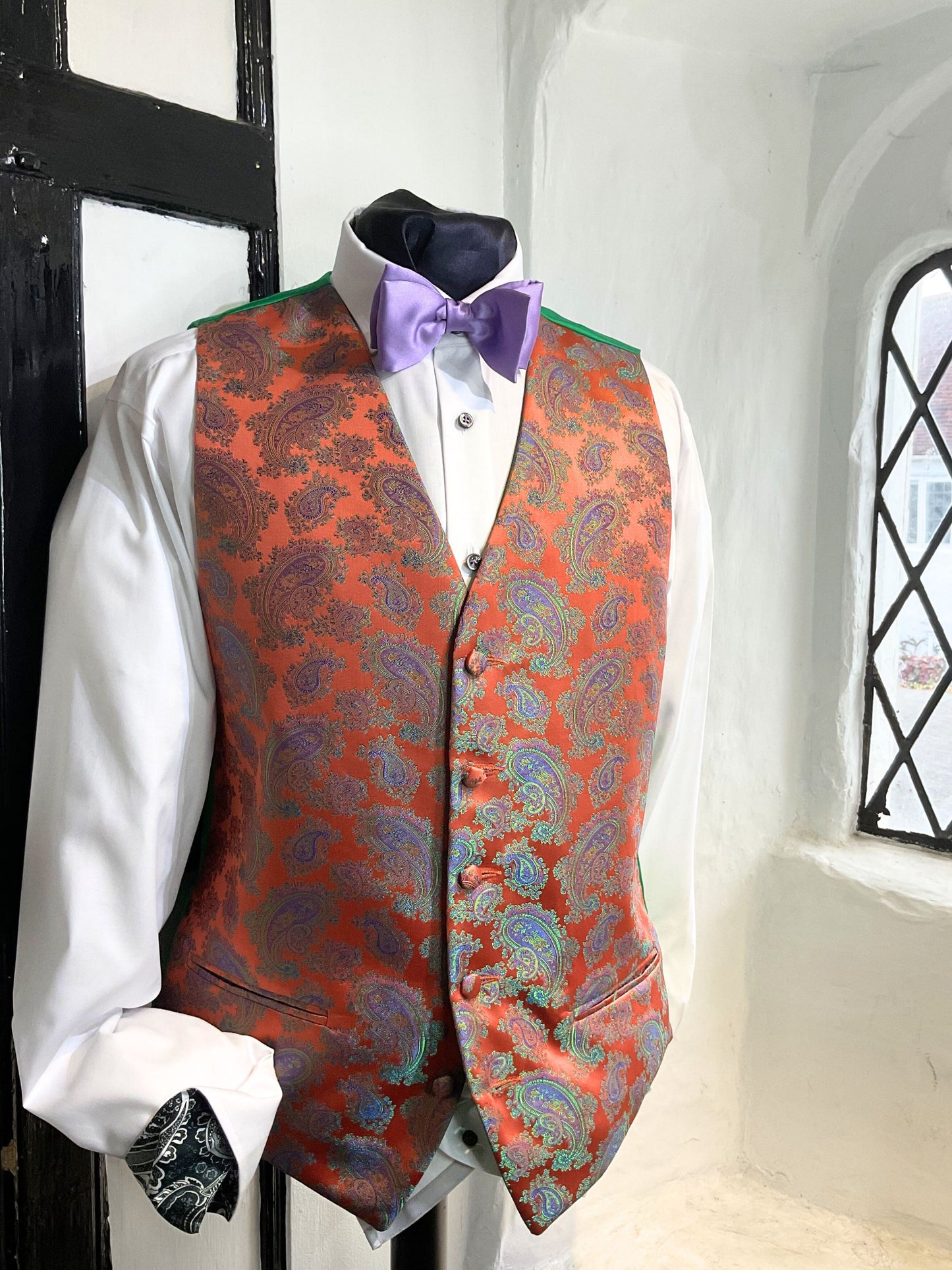JACQUARD BURNT ORANGE PAISLEY WAISTCOAT