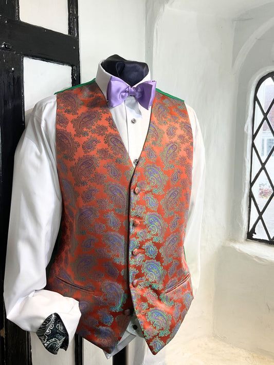 JACQUARD BURNT ORANGE PAISLEY WAISTCOAT