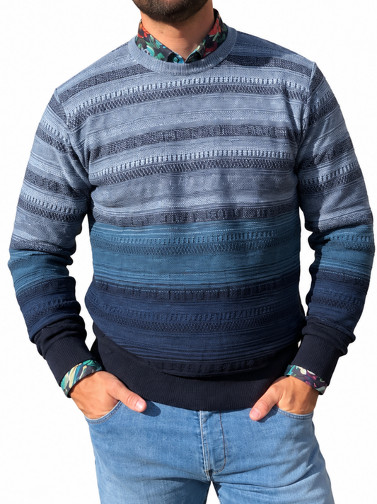 TEXTURED BLUE OMBRE STRIPE WOOL BLEND JUMPER