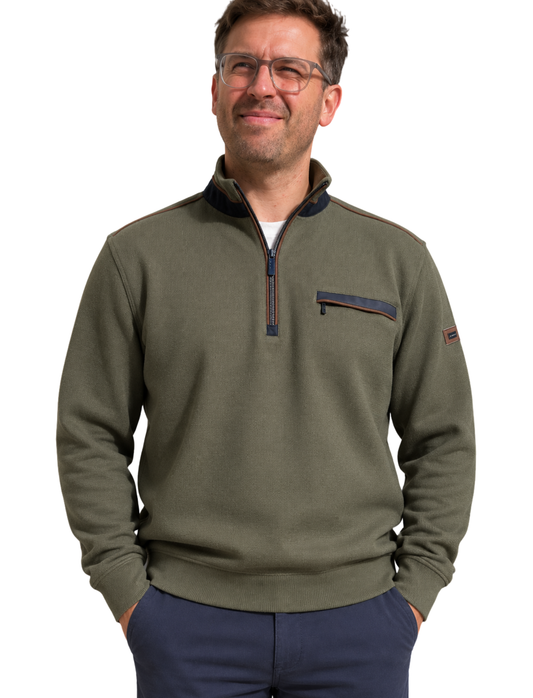 DARK GREEN ZIP NECK SWEATSHIRT