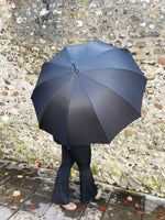 PLAIN BLACK UMBRELLA WITH WOOD HANDLE