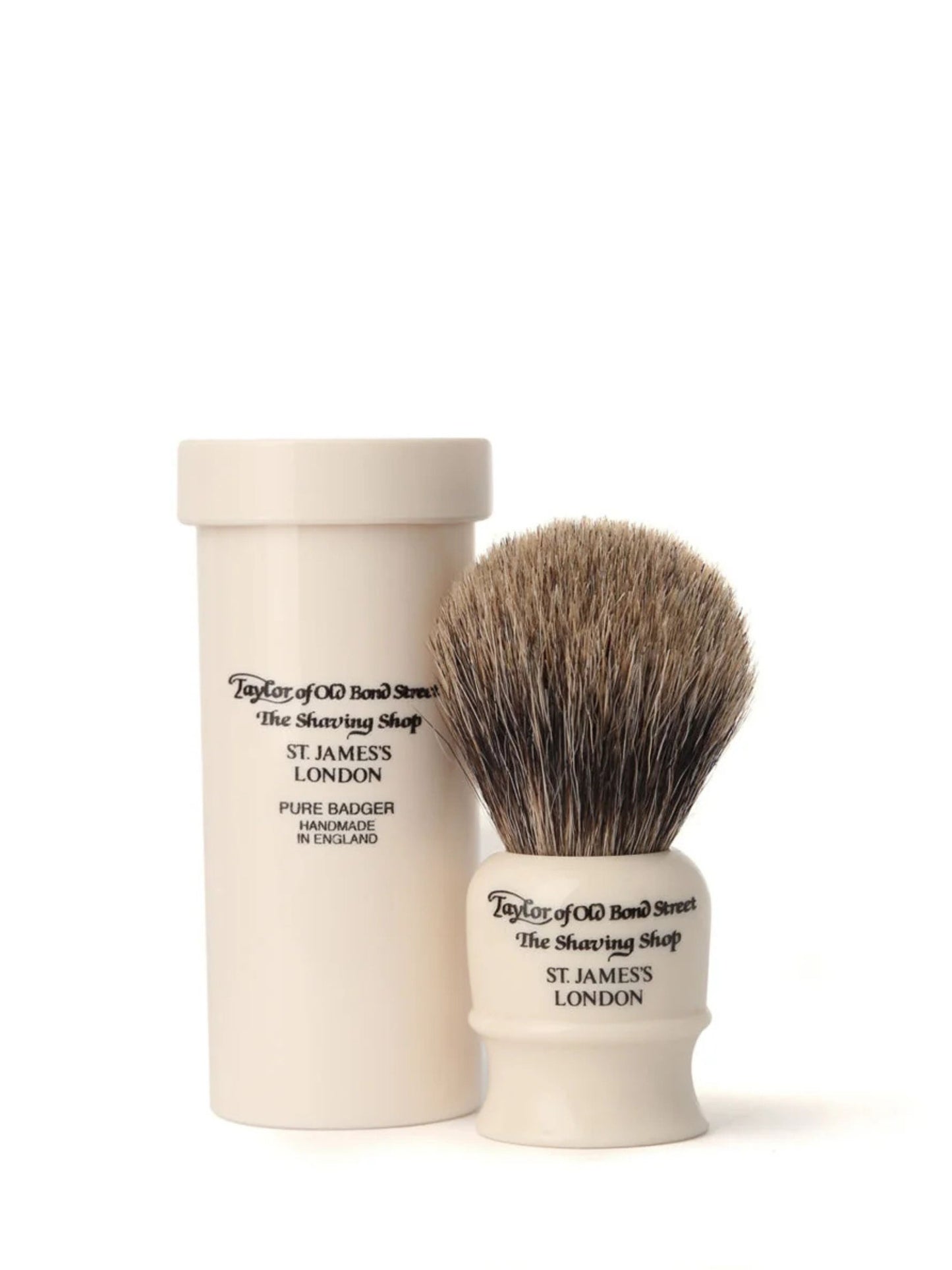 FAUX IVORY BADGER SHAVING BRUSH IN TRAVEL CASE