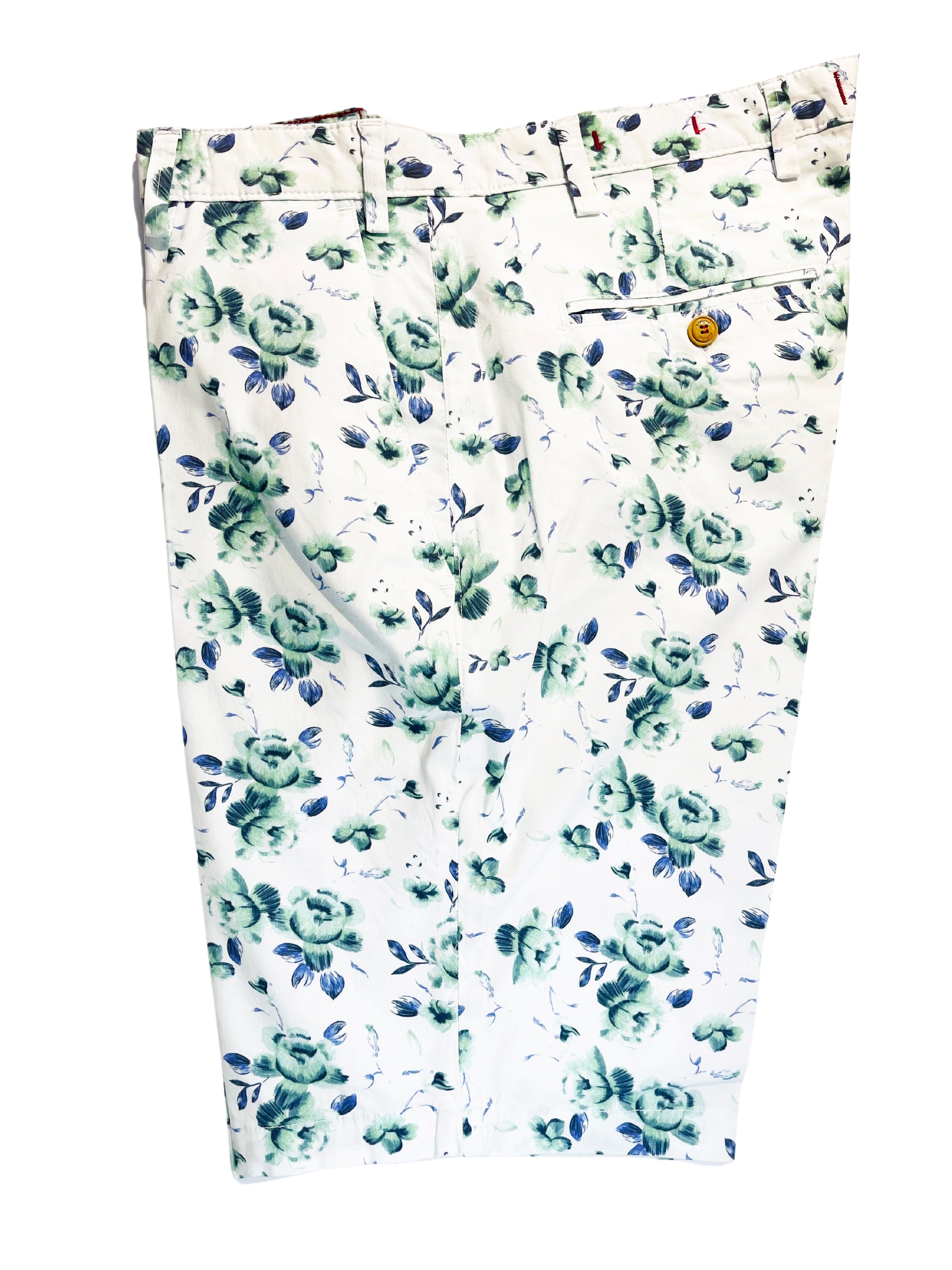 WHITE SHORTS WITH GREEN AND BLUE FLOWERS