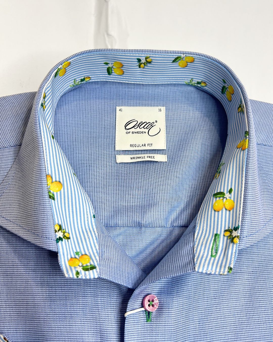 MID BLUE LONG SLEEVE SHIRT WITH LEMON PRINT TRIM