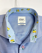 MID BLUE LONG SLEEVE SHIRT WITH LEMON PRINT TRIM