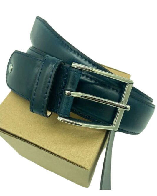 DARK BLUE LEATHER STRETCH BELT
