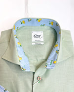 GREEN PLAIN LONG SLEEVE SHIRT WITH LEMON PRINT TRIM