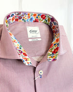 CHINESE THIN STRIPE LONG SLEEVE SHIRT WITH FLORAL TRIM