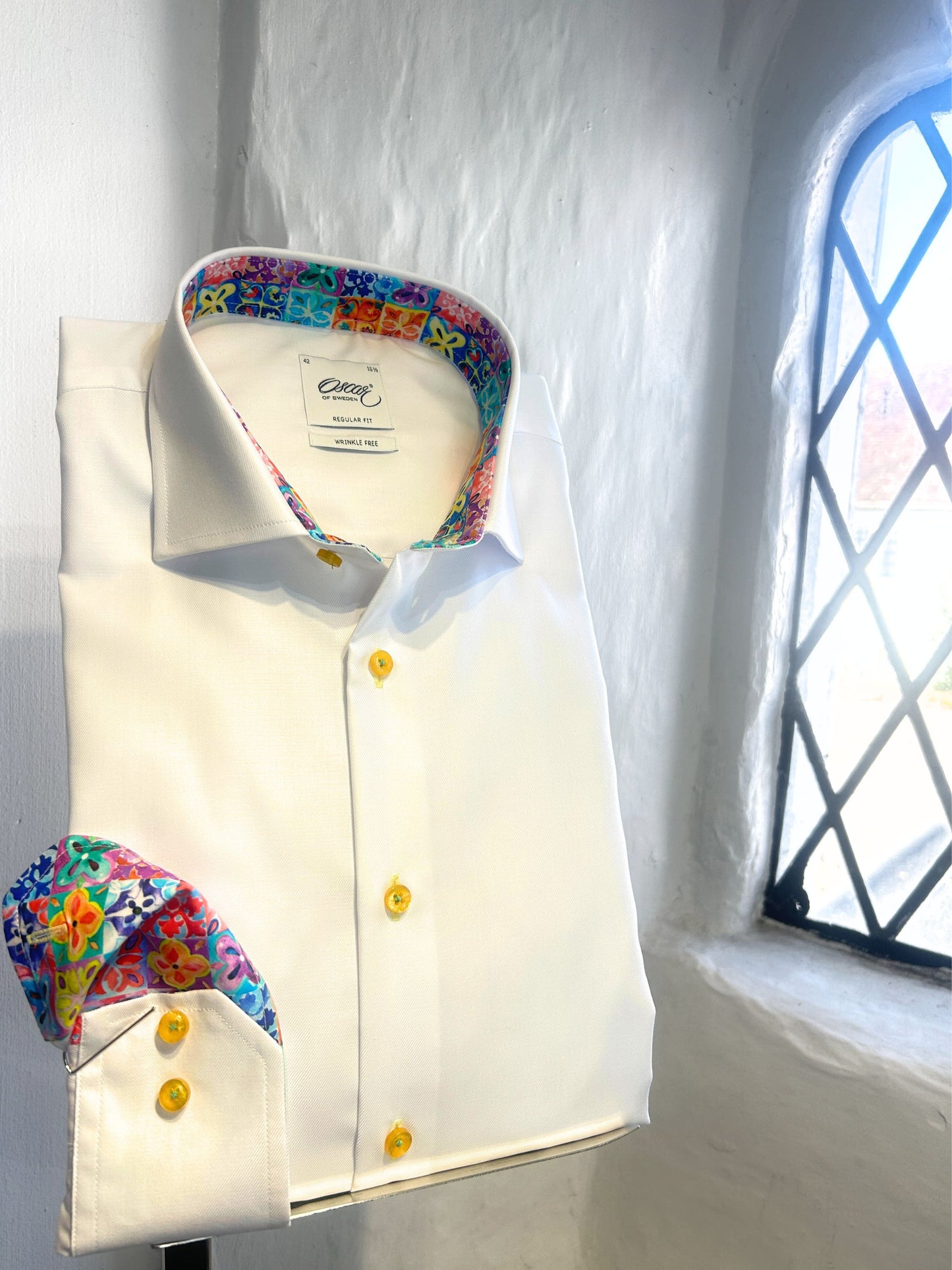 WHITE LONG SLEEVE SHIRT WITH MOSAIC TRIM