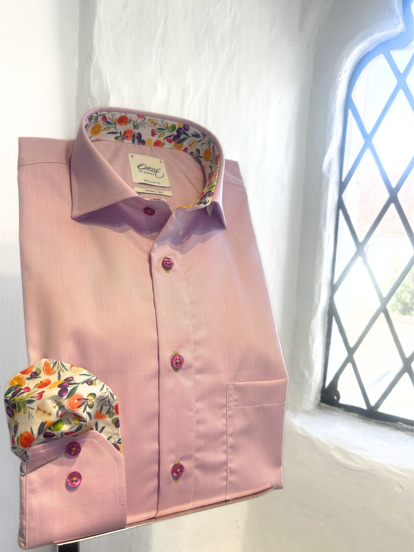 ROSE PINK LONG SLEEVE SHIRT WITH FRUIT TRIM