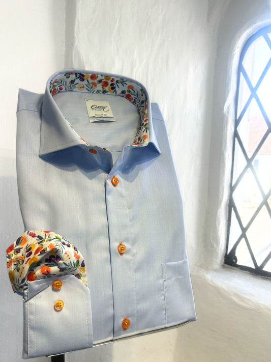 LIGHT BLUE LONG SLEEVE SHIRT WITH FRUIT TRIM