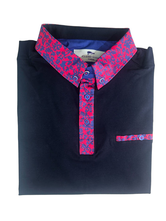 FLORAL TRIM NAVY POLO