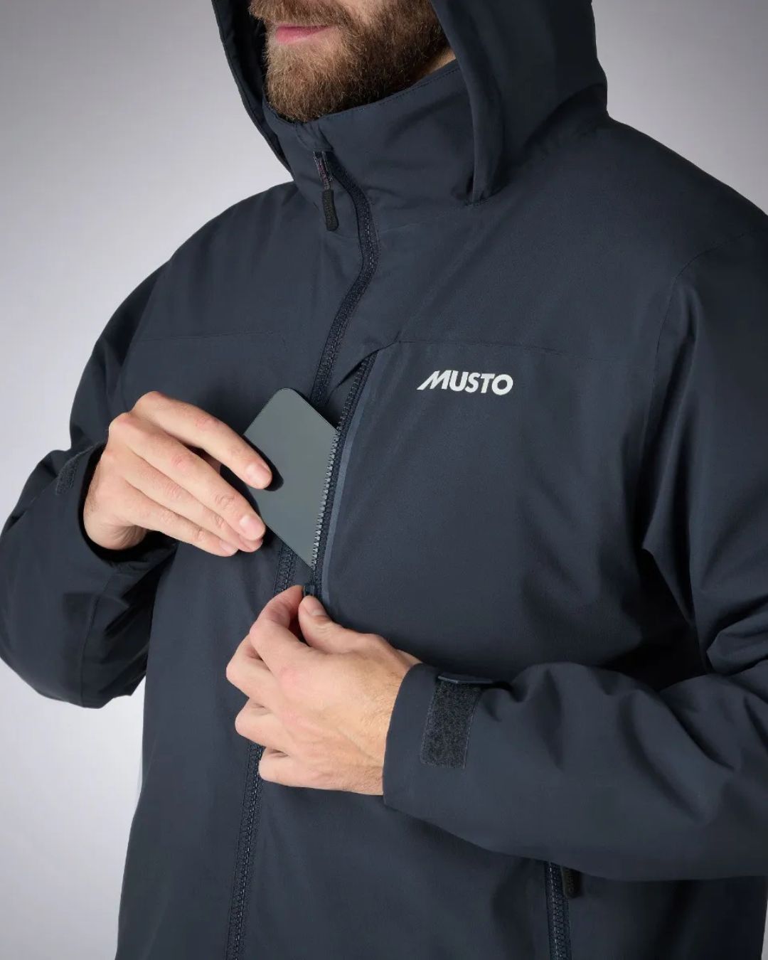 MUSTO TRUE NAVY MIDLAYER WATERPROOF ANORAK WITH HOOD