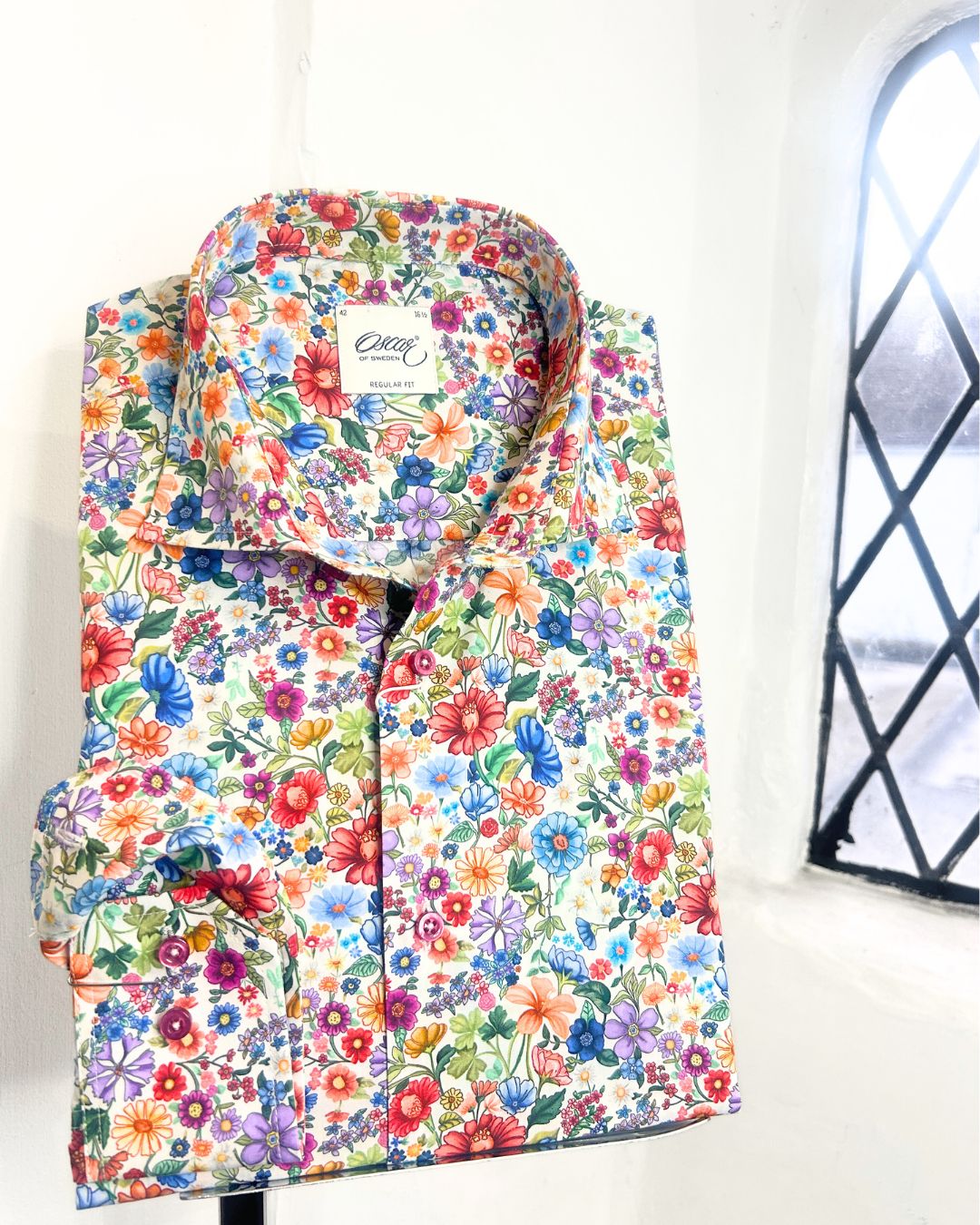 MULTI FLORAL LONG SLEEVE SHIRT WITH MATCHING TRIM
