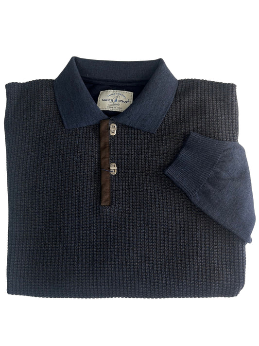 BUTTON FRONT DARK BLUE WOOL JUMPER