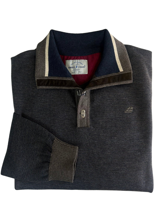 BUTTON FRONT GREY/BLUE WOOL JUMPER