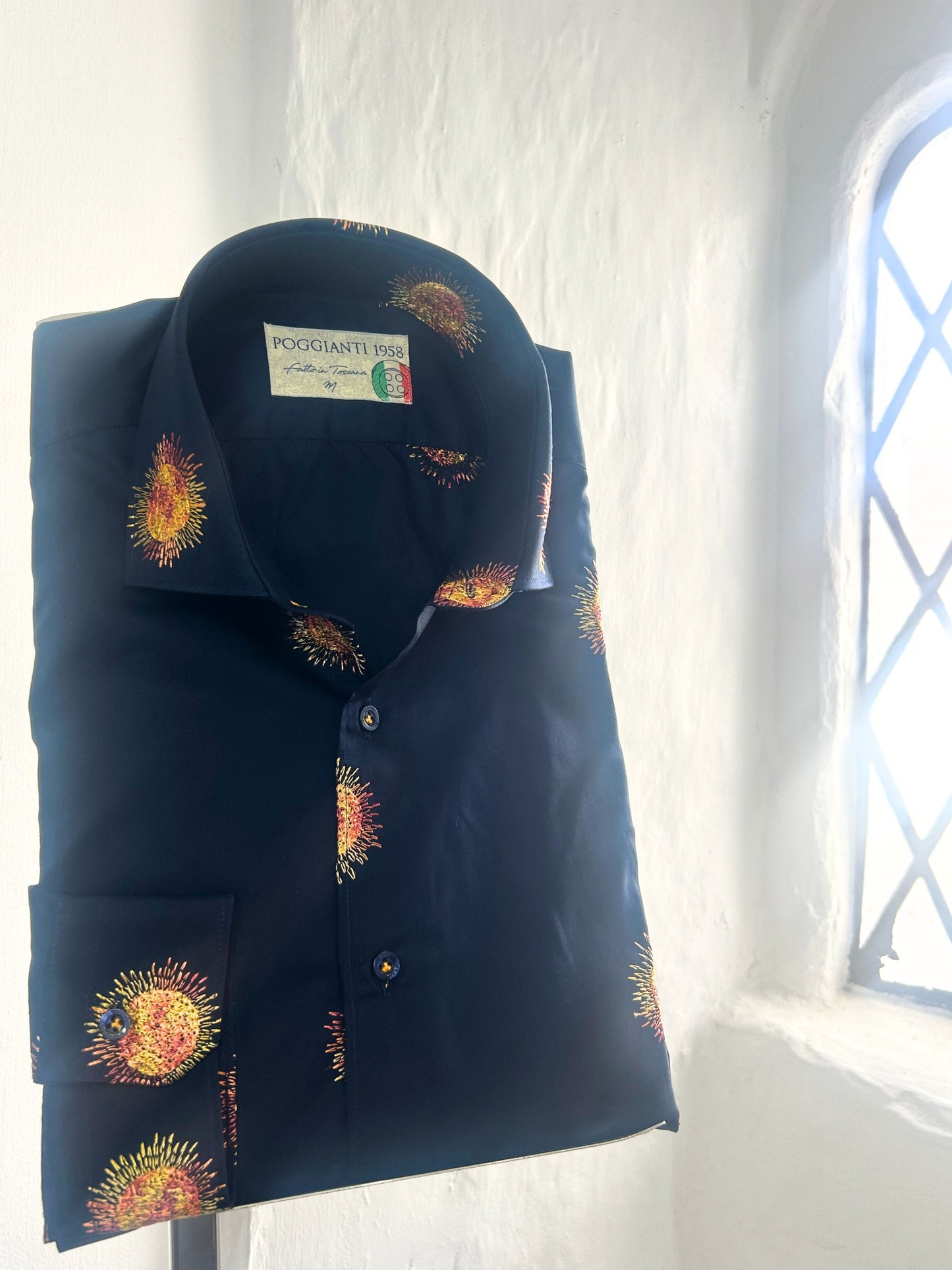 FIRENZE NAVY WITH GOLD SUN EMBROIDERY LONG SLEEVE SHIRT