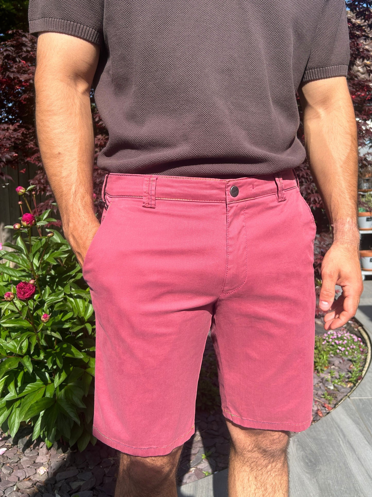 PINK B-PALMA COTTON SHORTS WITH RAINBOW STITCHING