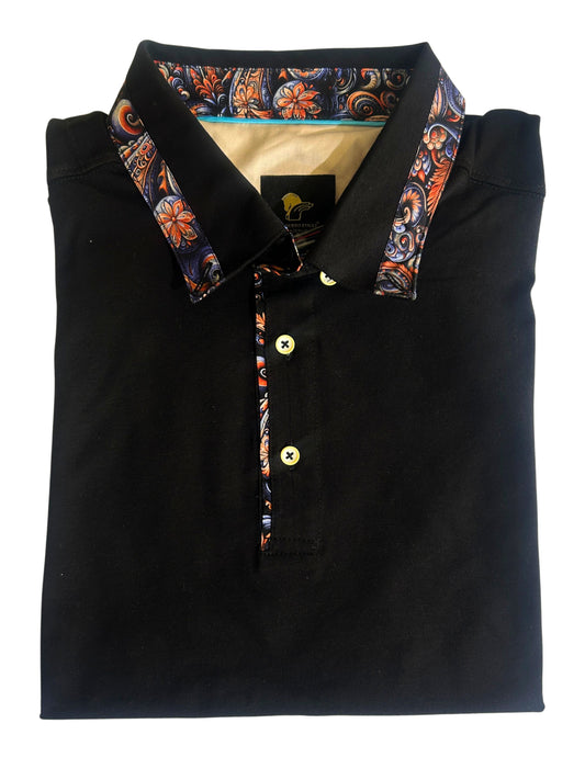 PAISLEY TRIM BLACK POLO