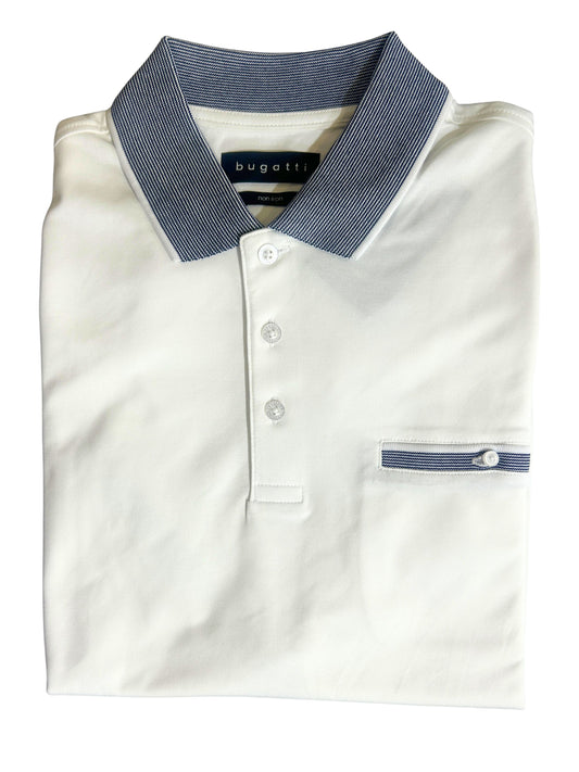 WHITE POLO WITH DARK BLUE TRIM