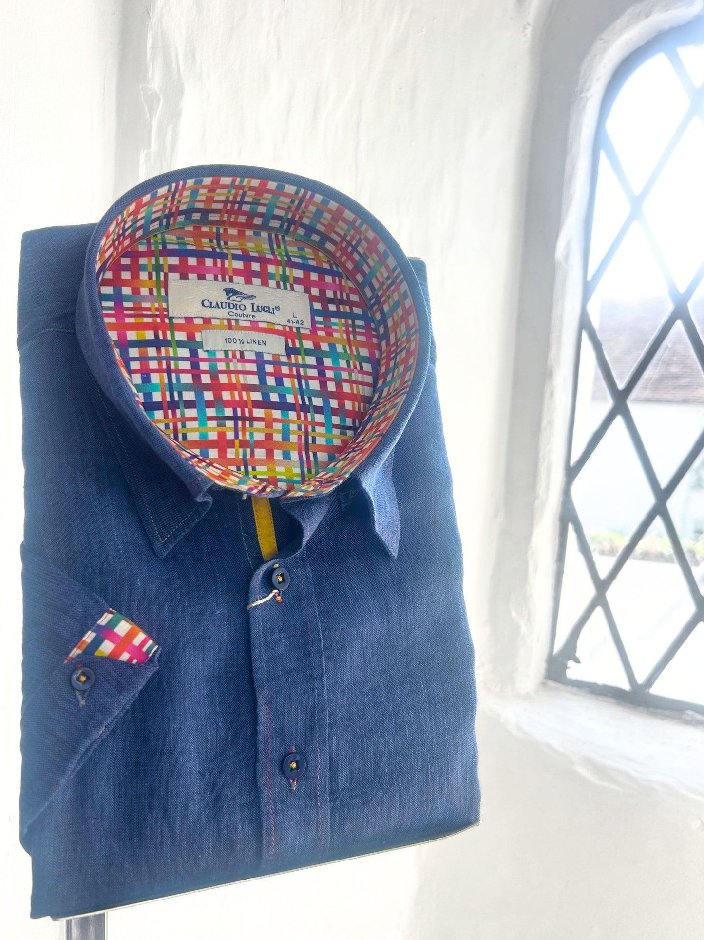 INDIGO PURE LINEN SHORT SLEEVE SHIRT