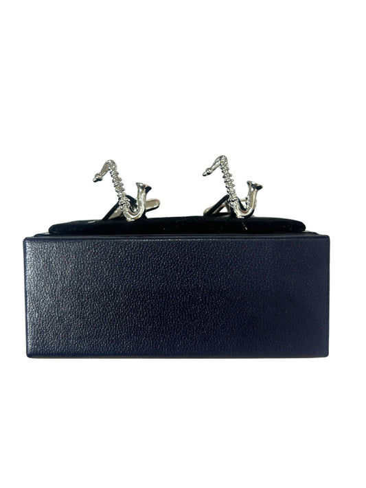 SAXOPHONE DESIGN IN SILVER BAR CUFFLINKS