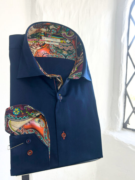 NAVY WITH SUNSET PAISLEY INSERT LONG SLEEVE SHIRT