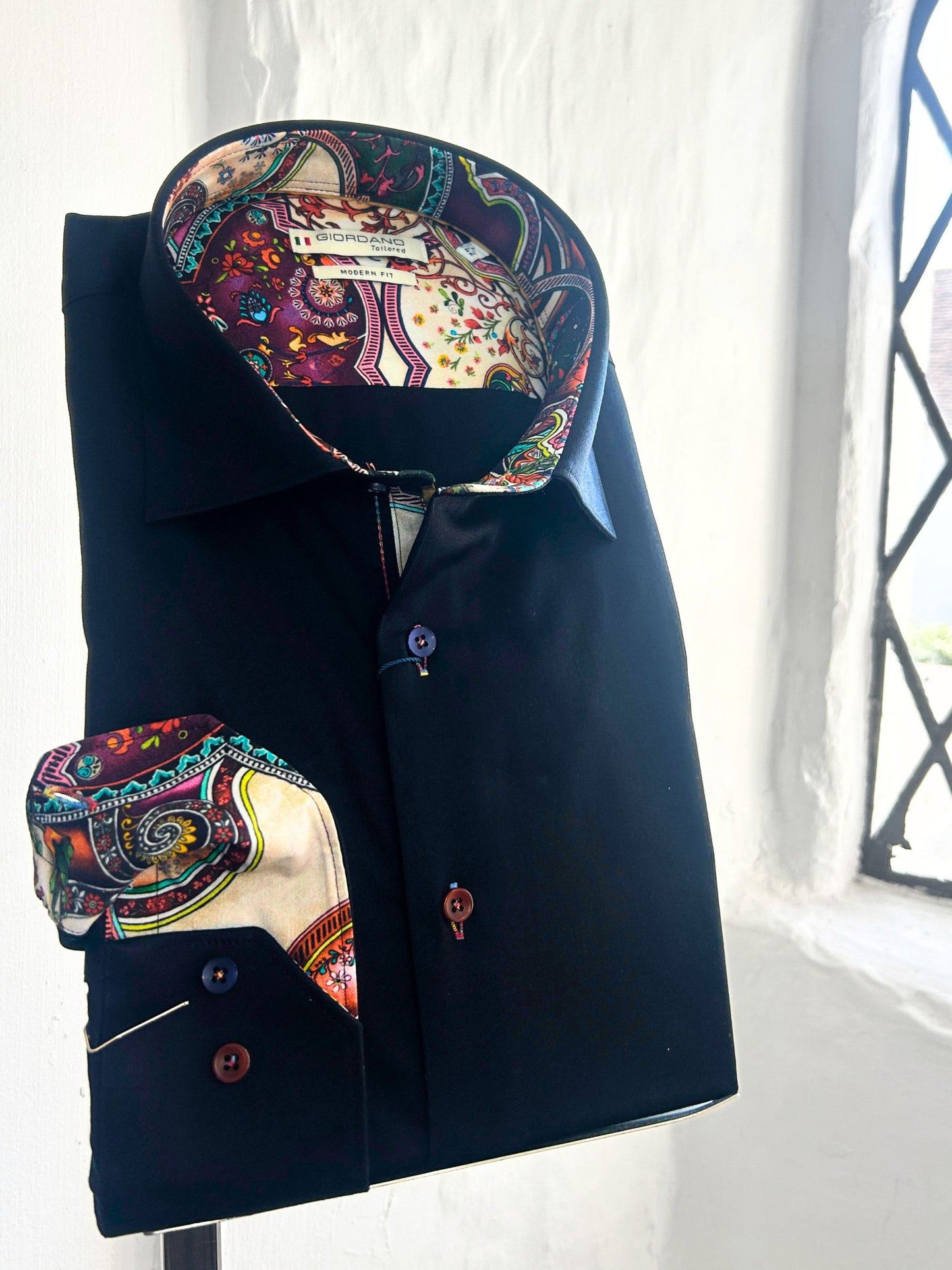 BLACK WITH SUNSET PAISLEY INSERT LONG SLEEVE SHIRT