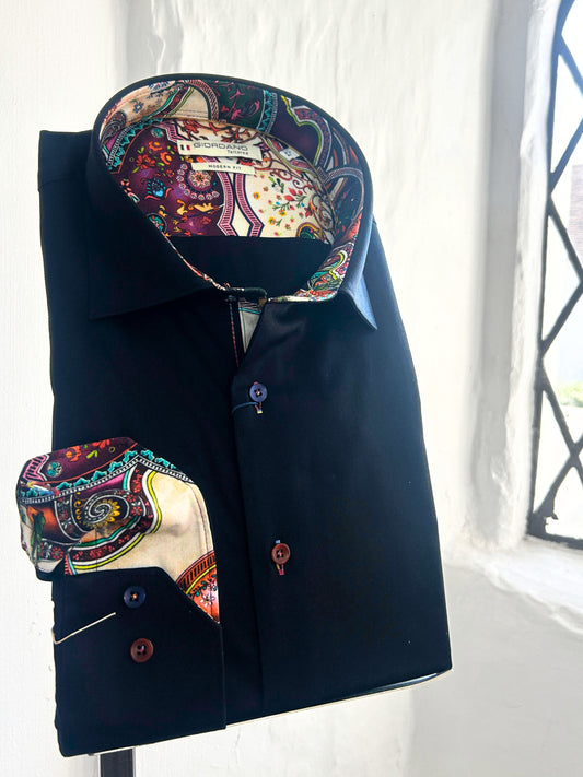 BLACK WITH SUNSET PAISLEY INSERT LONG SLEEVE SHIRT
