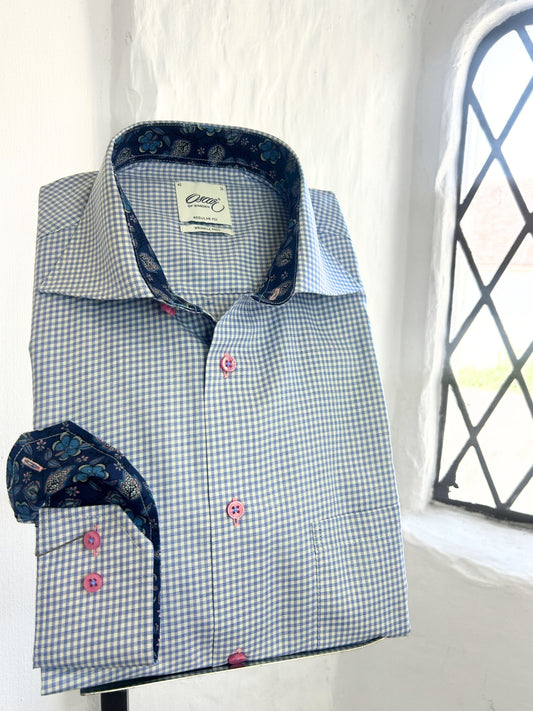 RIVIERA BLUE CHECK LONG SLEEVE SHIRT WITH BLUE FLORAL INSERT