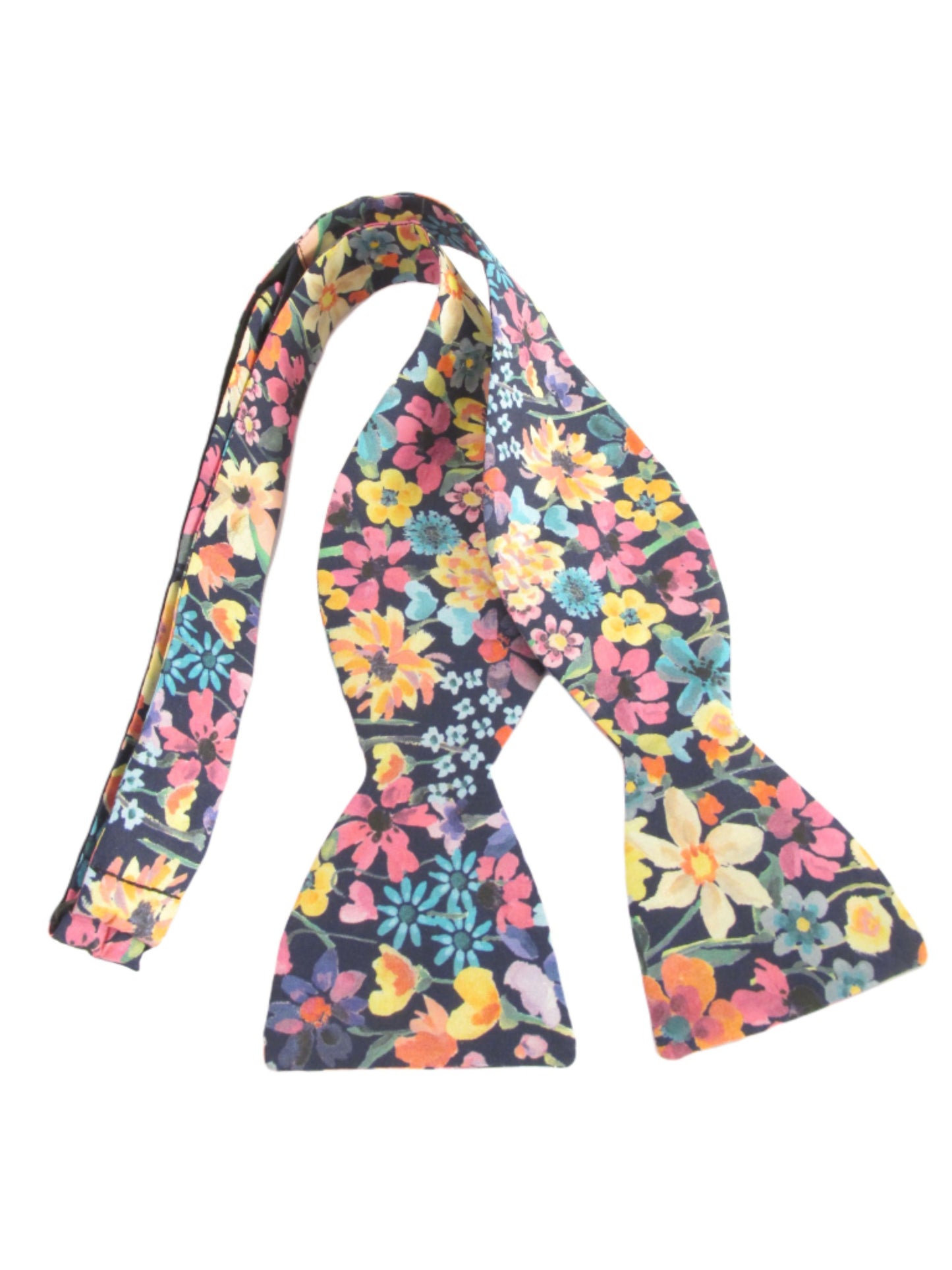 DREAMS OF SUMMER NAVY SELF-TIE BOW TIE MADE WITH LIBERTY FABRIC