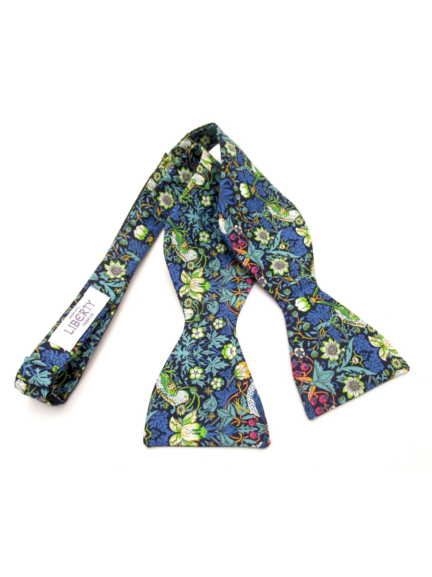 STRAWBERRY THIEF TEAL SELF-TIE BOW TIE MADE WITH LIBERTY FABRIC