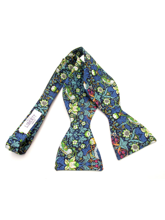 STRAWBERRY THIEF TEAL SELF-TIE BOW TIE MADE WITH LIBERTY FABRIC