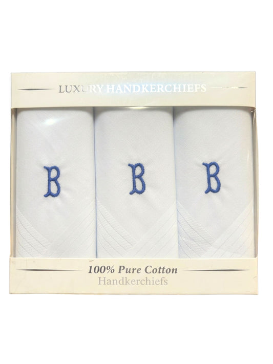 WHITE SATIN HANDKERCHIEF WITH BLUE INITIAL B