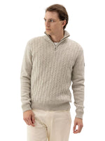 ALVIN CHAI MERINO CASHMERE BLEND WINDPROOF QUARTER ZIP TURTLENECK JUMPER