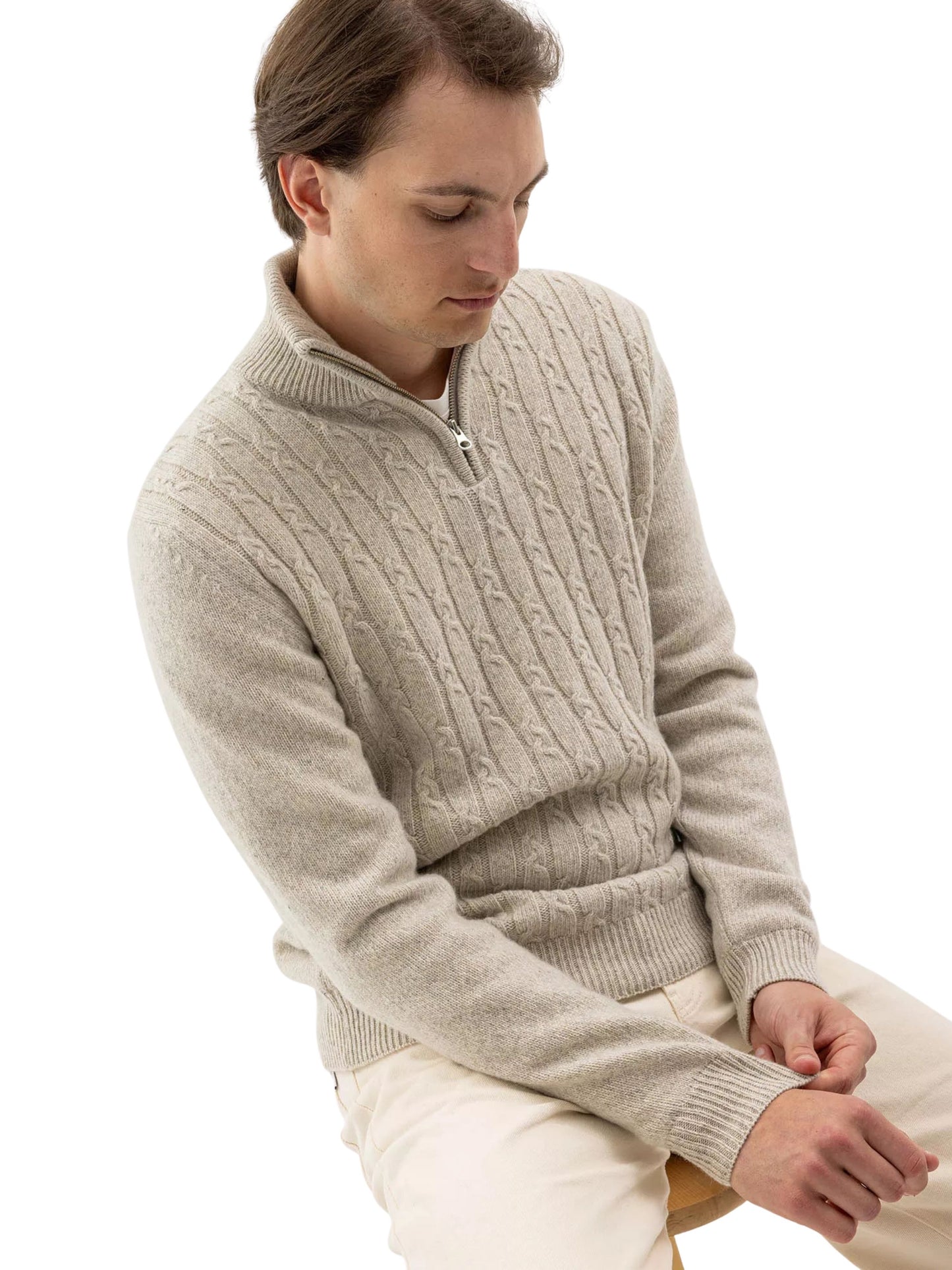 ALVIN CHAI MERINO CASHMERE BLEND WINDPROOF QUARTER ZIP TURTLENECK JUMPER