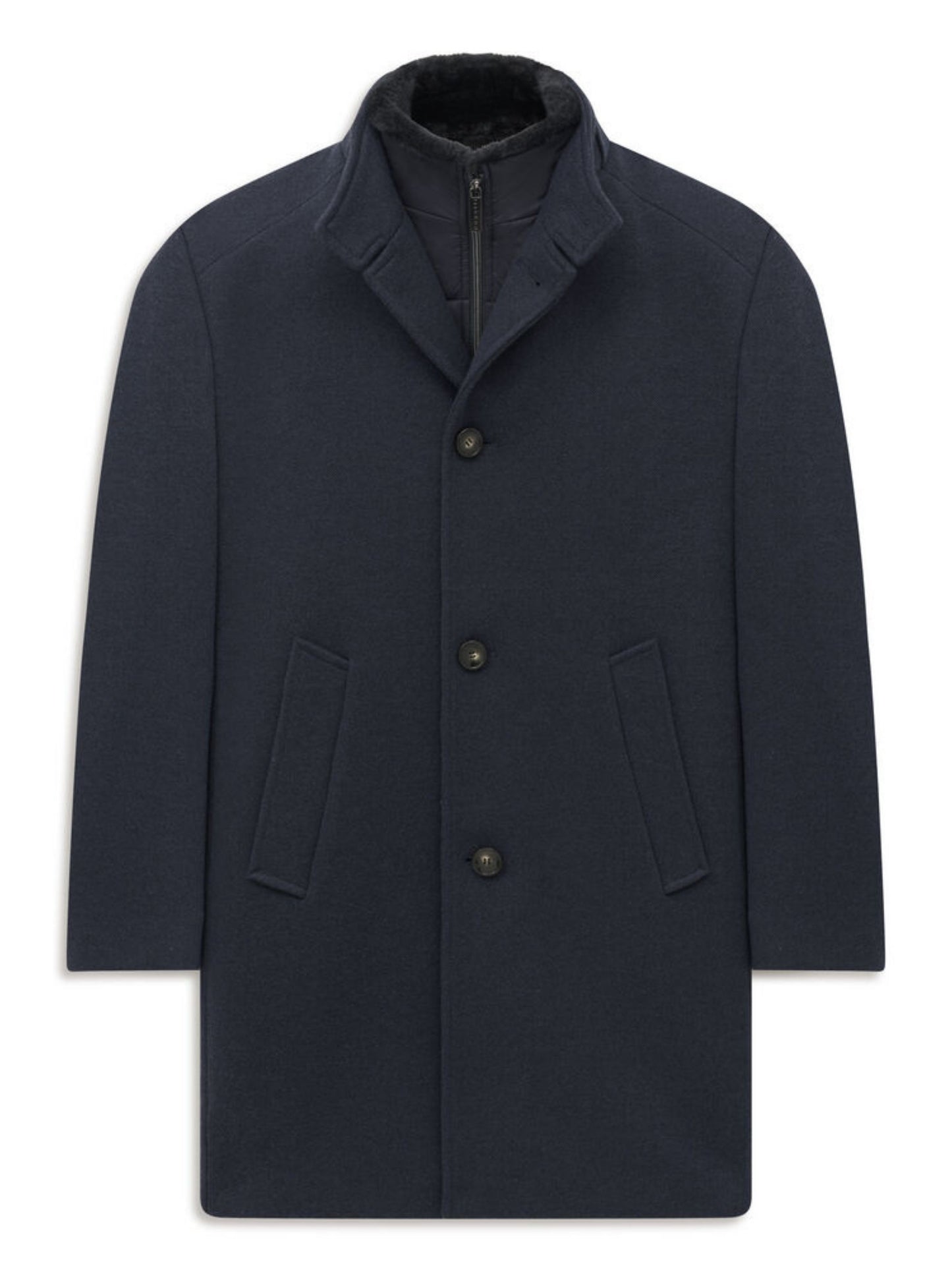BUGATTI NAVY COAT WITH FAUX FUR DETACHABLE COLLAR