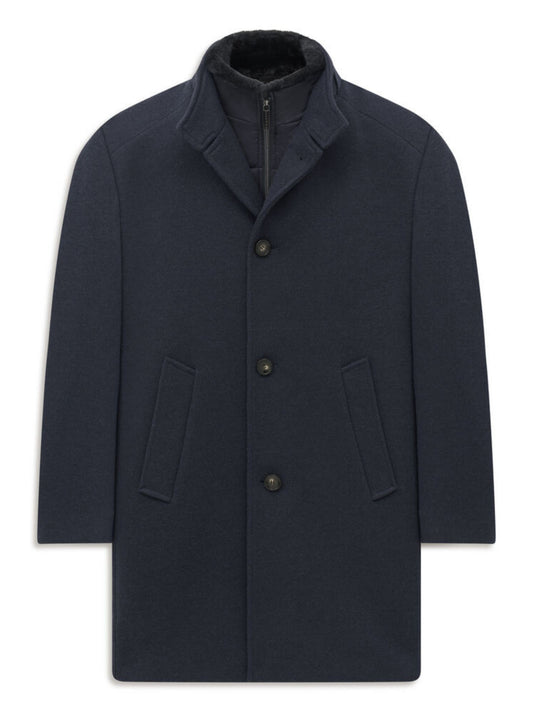 BUGATTI NAVY COAT WITH FAUX FUR DETACHABLE COLLAR