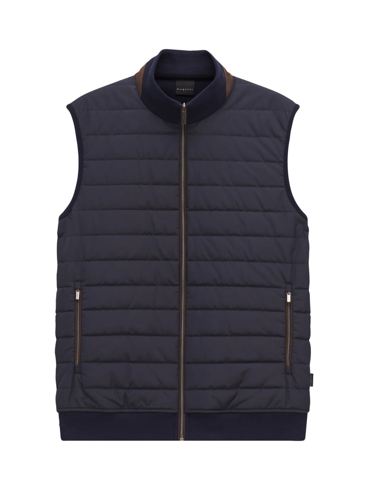 NAVY GILET WITH QUILTED FRONT AND FULL ZIP