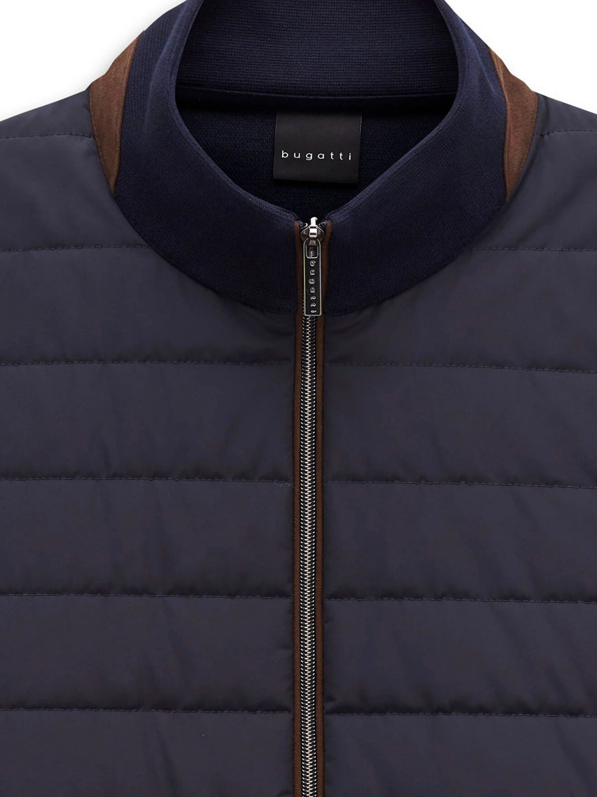 NAVY GILET WITH QUILTED FRONT AND FULL ZIP