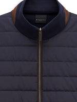 NAVY GILET WITH QUILTED FRONT AND FULL ZIP