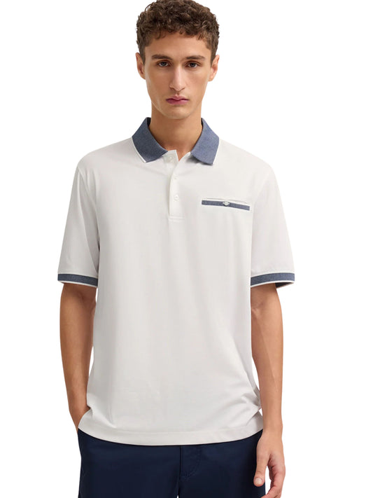 WHITE POLO WITH DARK BLUE TRIM