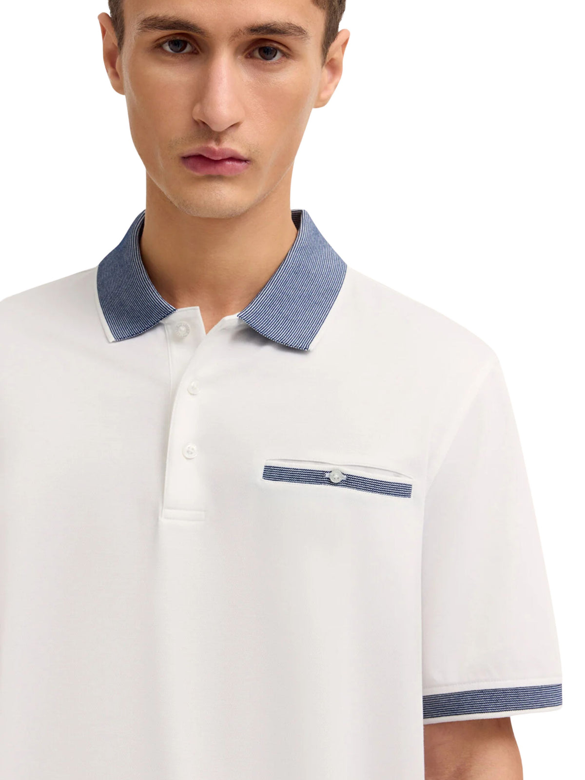 WHITE POLO WITH DARK BLUE TRIM