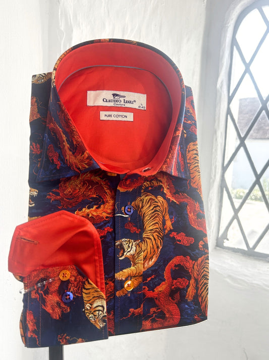 TIGERS AND DRAGONS NAVY LONG SLEEVE SHIRT