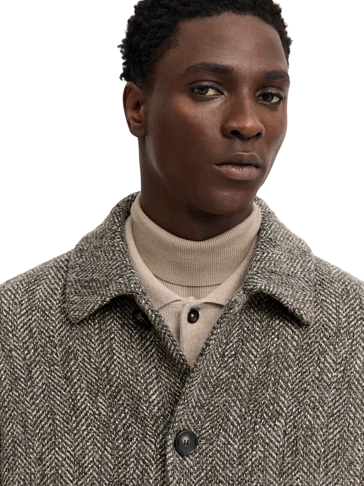 GREY & BEIGE HERRINGBONE WOOL BLEND COAT